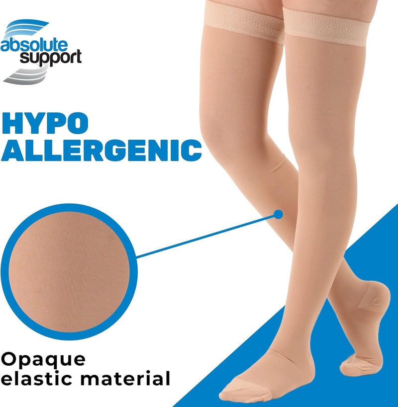 ABSOLUTE SUPPORT Extra Wide Over the Knee Compression Thigh Highs for Women and Men Circulation 20-30mmHg | For Edema, Varicose Veins, Pregnancy - Beige, 5X-Large, A203BE8 - Image 3